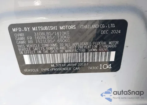 2024 Mitsubishi Mirage G4 Black Edition из США, поврежденный, VIN ML32FUFJ6RHF20187